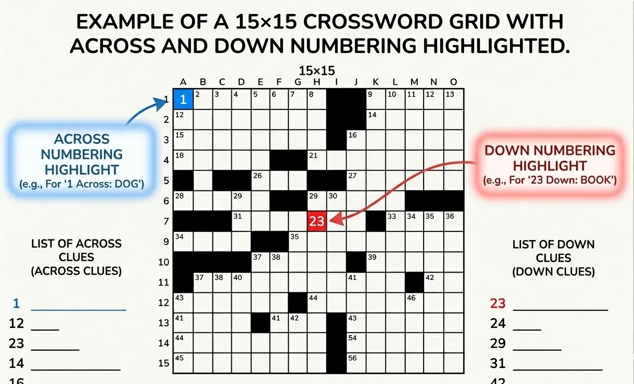 15x15 crossword grid with Across and Down clue numbering