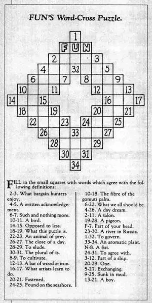 Arthur Wynne's original 1913 Word-Cross Puzzle published in the New York World