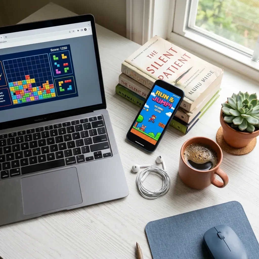 Free online games running in browser on laptop, tablet, and smartphone — no download required