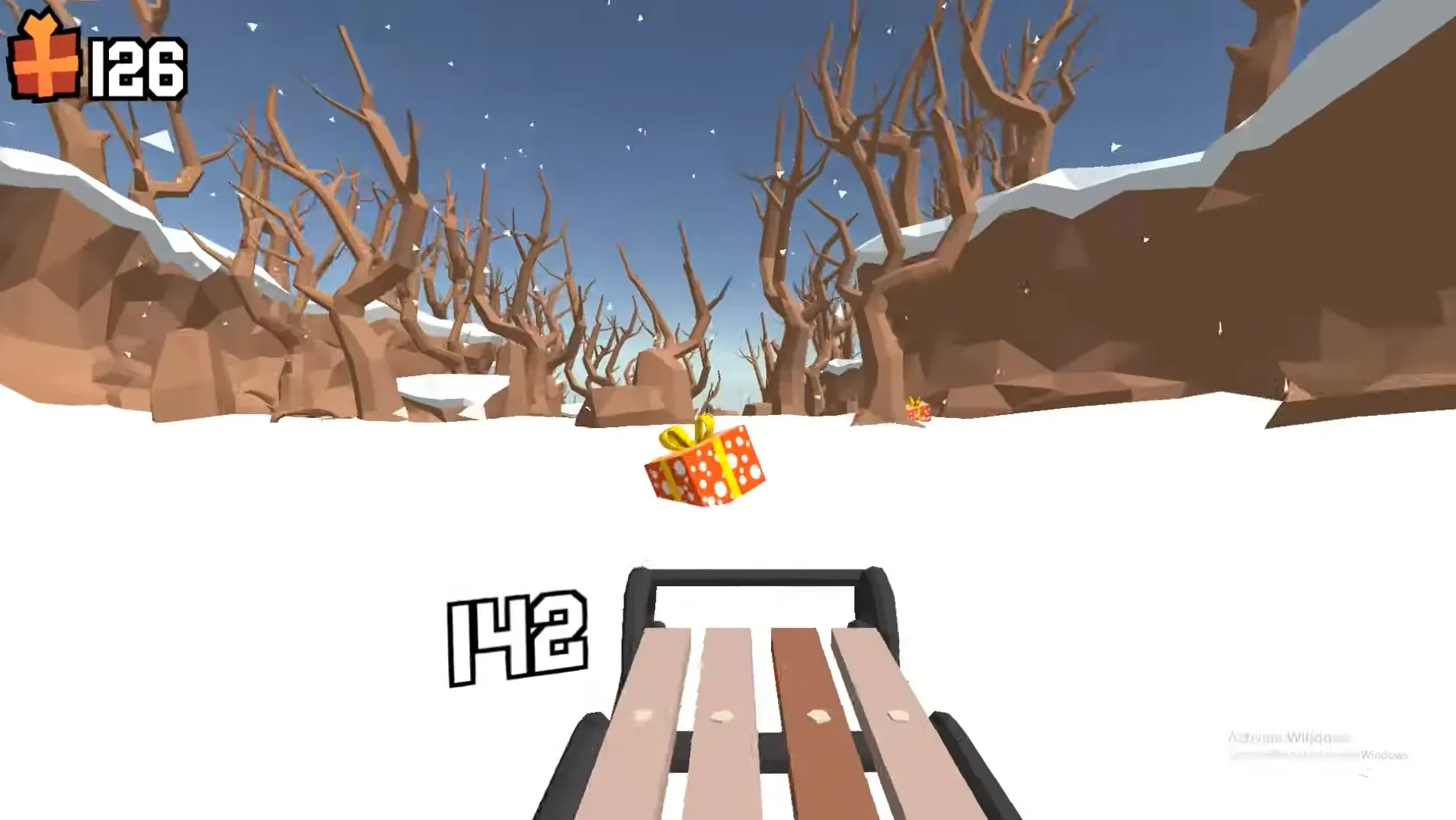 Snow Rider 3D gift collection counter with gift boxes ahead on the slope