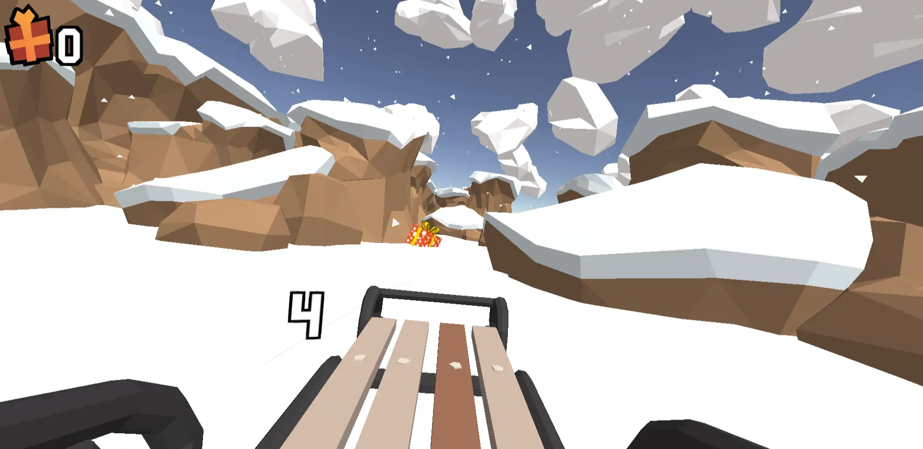 Snow Rider 3D gameplay with a sleigh approaching obstacles