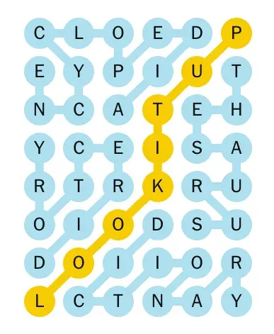 Strands Spangram highlighted across the grid from top to bottom